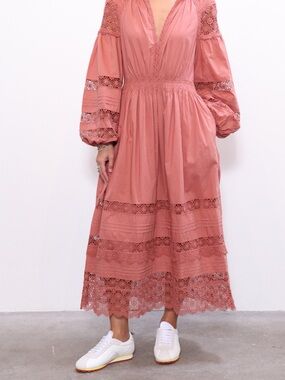 Ulla Johnson Lace-Trim Midi Dress: Ophelia Dress in Clay